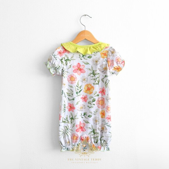 NWT Pretty Girls Romper One-piece Short Sleeve Bubble Floral Lime 0-3M - Picture 2 of 2